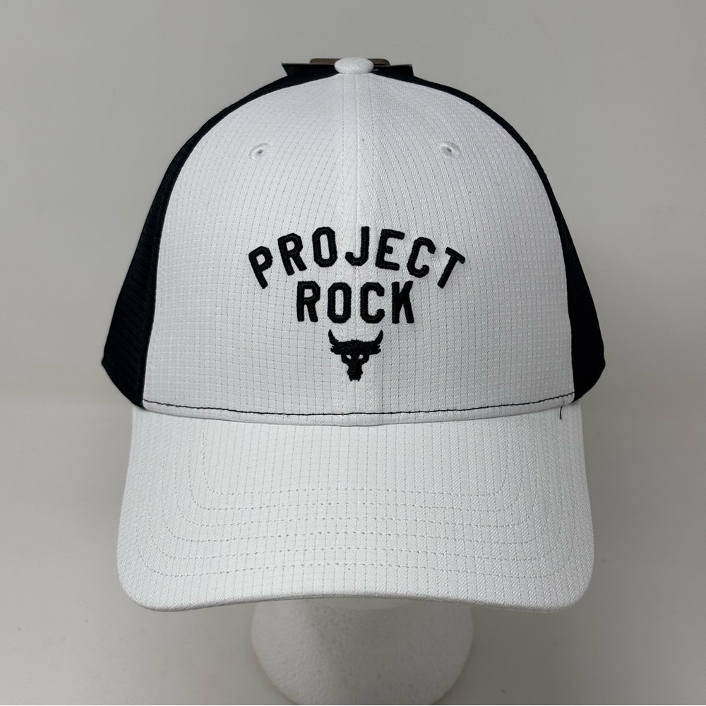 NWT UNDER ARMOUR PROJECT ROCK TRUCKER HAT WHITE BLACK SNAPBACK OSFA